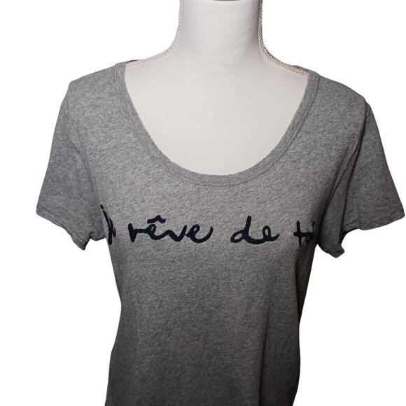 We The Free Gray Scoop Neck Embroidered Short Sleeve‎ Tee Relaxed Fit XS - Picture 2 of 10